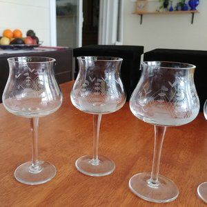 Set of 4 Wine Glass Goblet Clipper Ship  or Schooner Boat Marine Nautical brandy